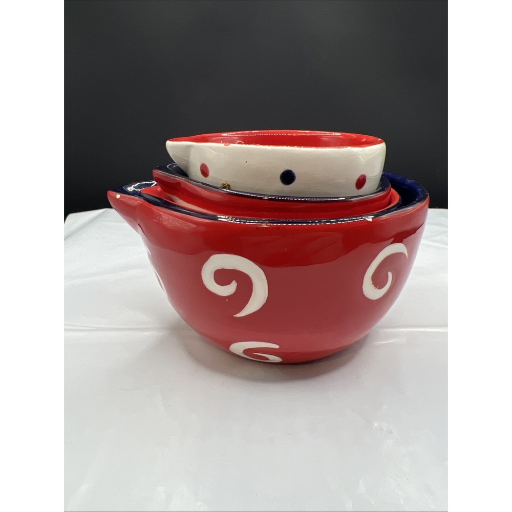 Boston Warehouse Ceramic Nesting Measuring Bowls Cups Set 4pc Red Blue Americana